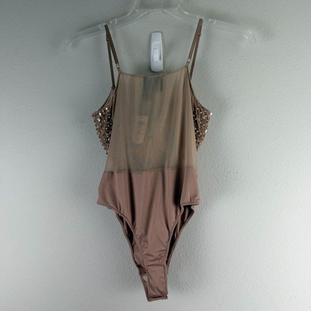 New Windsor Large Beige Sequin Beaded Mesh One Piece Bodysuit Party Festival - Picture 6 of 9